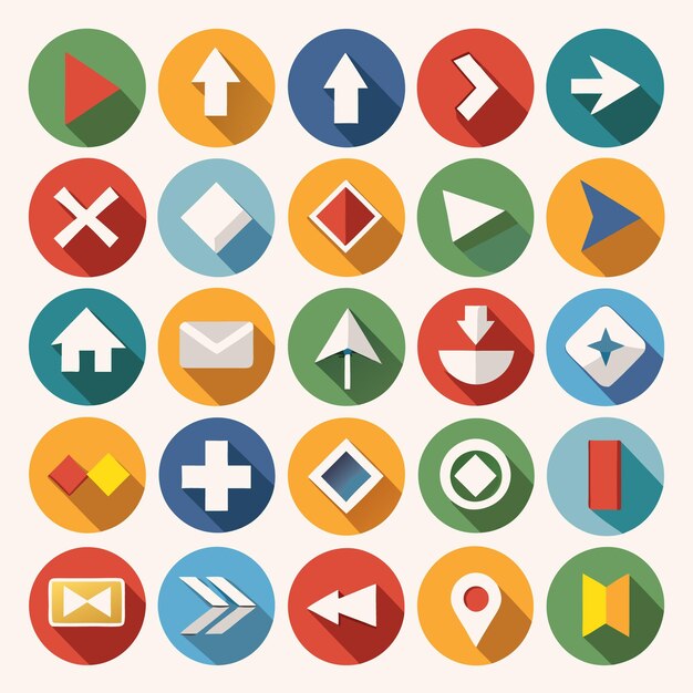Colección de iconos coloridos de flecha plana 25 iconos vectoriales para el diseño de la interfaz de usuario