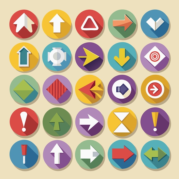 Colección de iconos coloridos de flecha plana 25 iconos vectoriales para el diseño de la interfaz de usuario