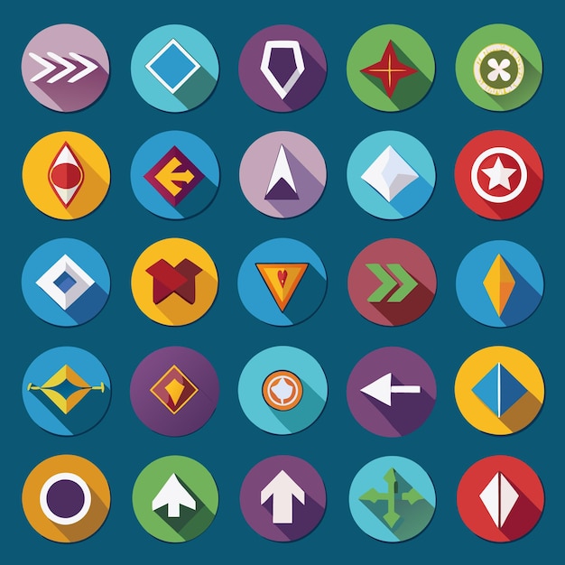 Colección de iconos coloridos de flecha plana 25 iconos vectoriales para el diseño de la interfaz de usuario