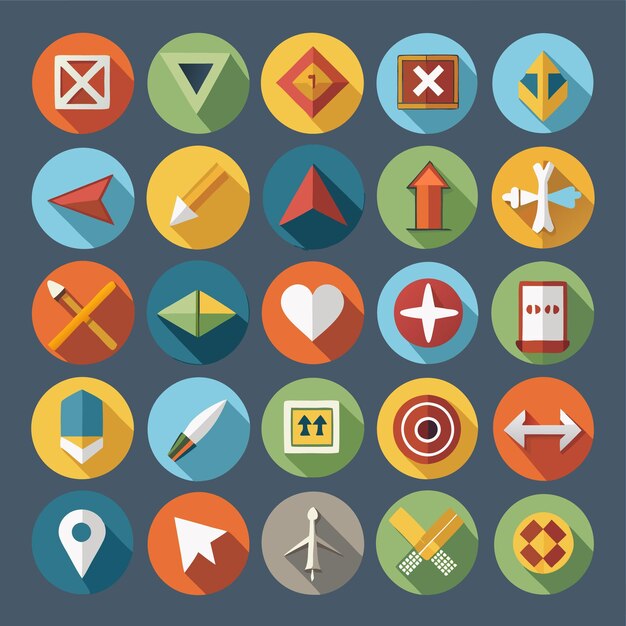 Colección de iconos coloridos de flecha plana 25 iconos vectoriales para el diseño de la interfaz de usuario