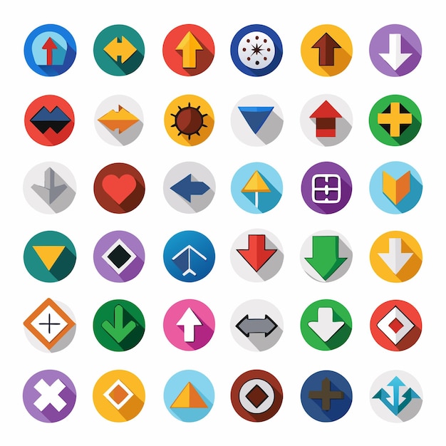 Colección de iconos coloridos de flecha plana 25 iconos vectoriales para el diseño de la interfaz de usuario