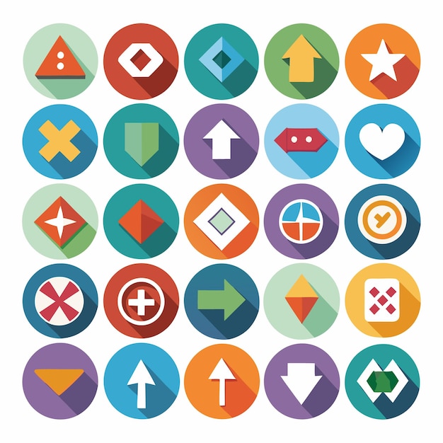 Colección de iconos coloridos de flecha plana 25 iconos vectoriales para el diseño de la interfaz de usuario