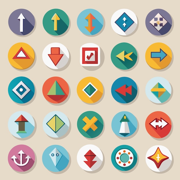 Colección de iconos coloridos de flecha plana 25 iconos vectoriales para el diseño de la interfaz de usuario