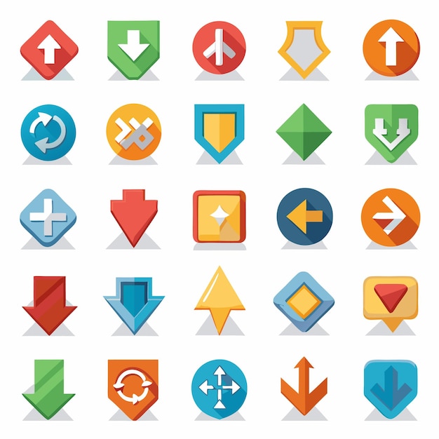 Colección de iconos coloridos de flecha plana 25 iconos vectoriales para el diseño de la interfaz de usuario