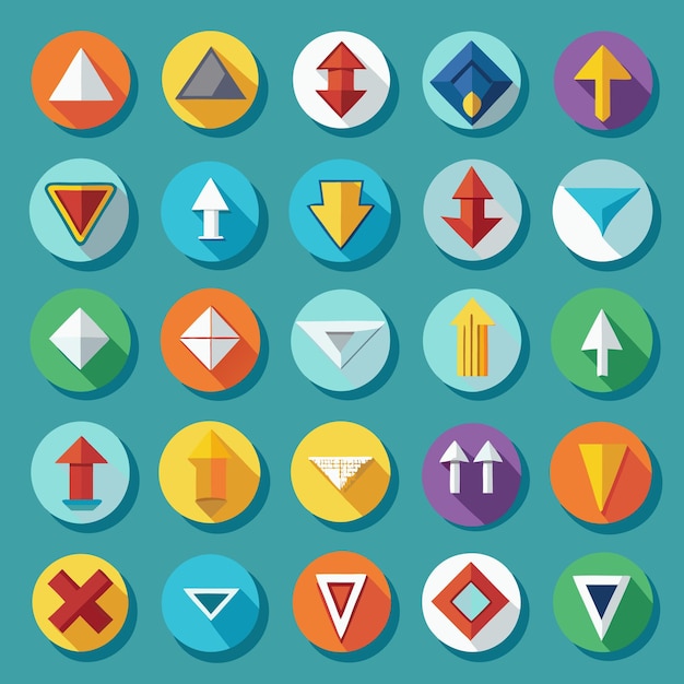 Colección de iconos coloridos de flecha plana 25 iconos vectoriales para el diseño de la interfaz de usuario