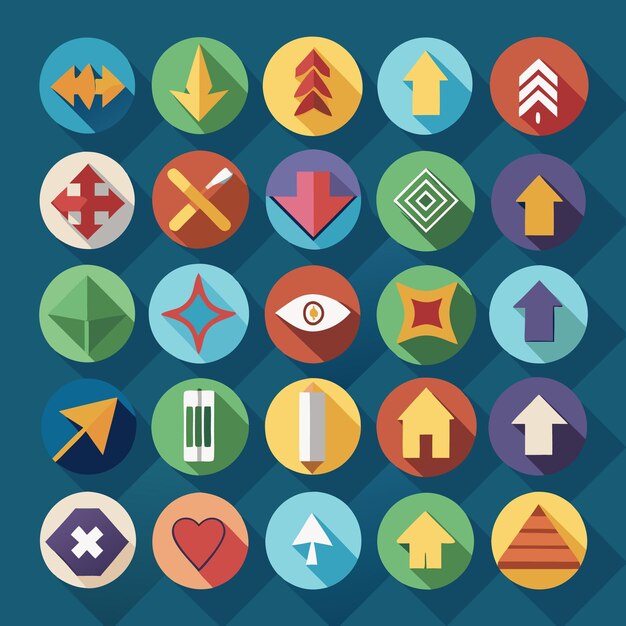 Colección de iconos coloridos de flecha plana 25 iconos vectoriales para el diseño de la interfaz de usuario
