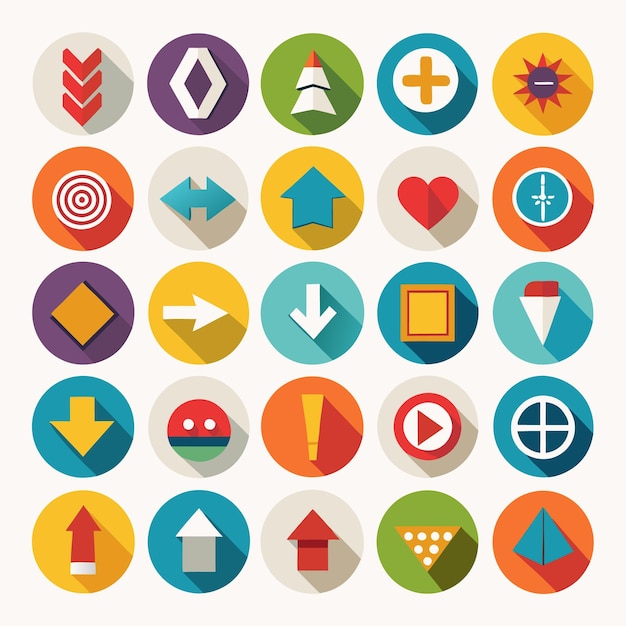 Colección de iconos coloridos de flecha plana 25 iconos vectoriales para el diseño de la interfaz de usuario