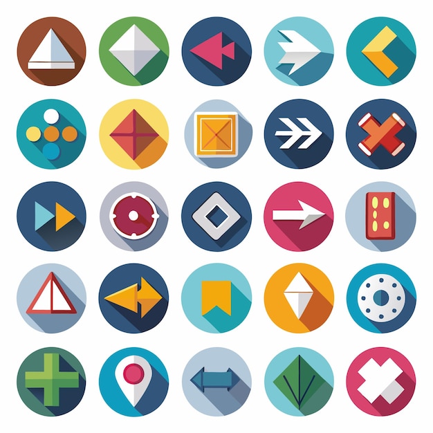 Colección de iconos coloridos de flecha plana 25 iconos vectoriales para el diseño de la interfaz de usuario