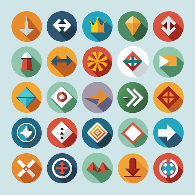 Colección de iconos coloridos de flecha plana 25 iconos vectoriales para el diseño de la interfaz de usuario