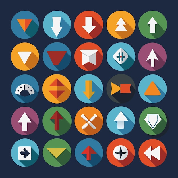 Colección de iconos coloridos de flecha plana 25 iconos vectoriales para el diseño de la interfaz de usuario