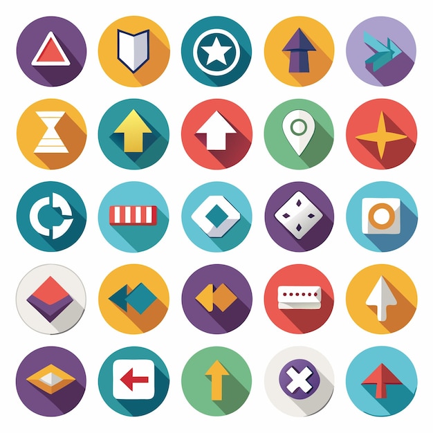 Colección de iconos coloridos de flecha plana 25 iconos vectoriales para el diseño de la interfaz de usuario