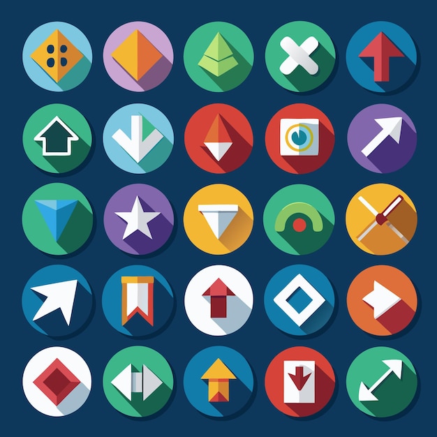 Colección de iconos coloridos de flecha plana 25 iconos vectoriales para el diseño de la interfaz de usuario