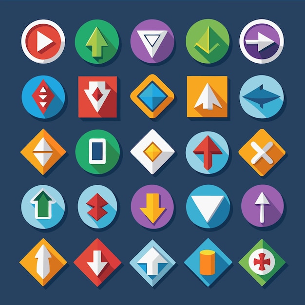 Colección de iconos coloridos de flecha plana 25 iconos vectoriales para el diseño de la interfaz de usuario
