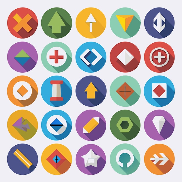 Colección de iconos coloridos de flecha plana 25 iconos vectoriales para el diseño de la interfaz de usuario