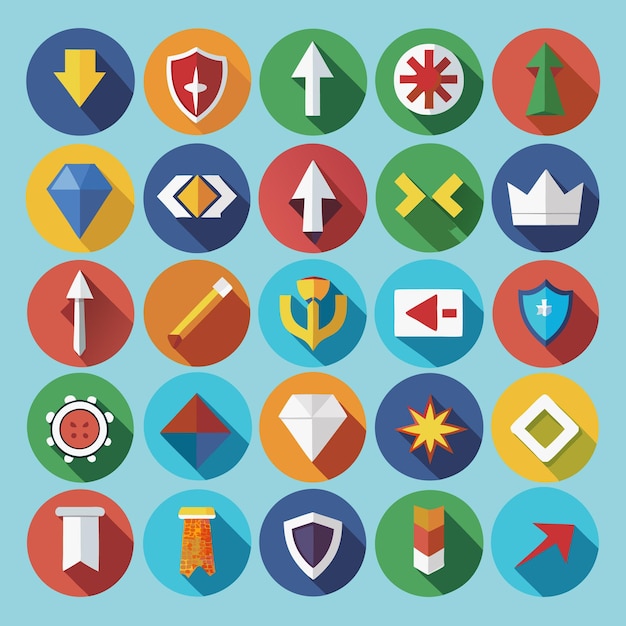 Colección de iconos coloridos de flecha plana 25 iconos vectoriales para el diseño de la interfaz de usuario