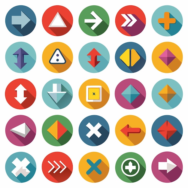 Colección de iconos coloridos de flecha plana 25 iconos vectoriales para el diseño de la interfaz de usuario