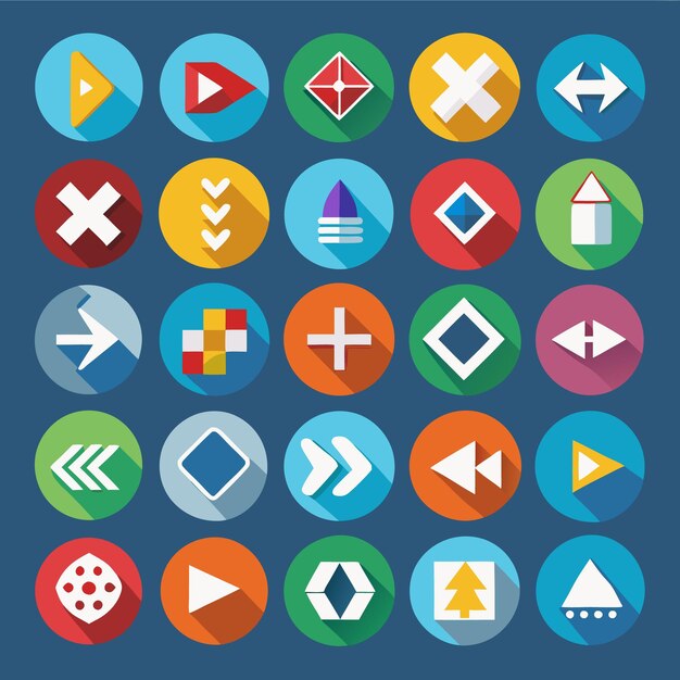 Colección de iconos coloridos de flecha plana 25 iconos vectoriales para el diseño de la interfaz de usuario