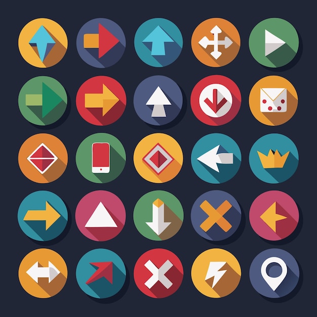 Colección de iconos coloridos de flecha plana 25 iconos vectoriales para el diseño de la interfaz de usuario