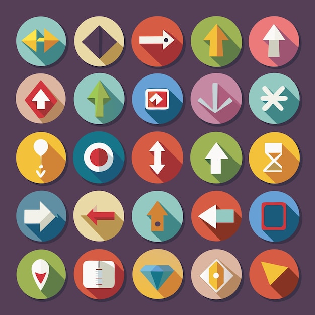 Colección de iconos coloridos de flecha plana 25 iconos vectoriales para el diseño de la interfaz de usuario