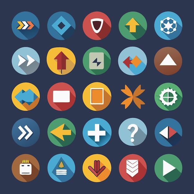Colección de iconos coloridos de flecha plana 25 iconos vectoriales para el diseño de la interfaz de usuario