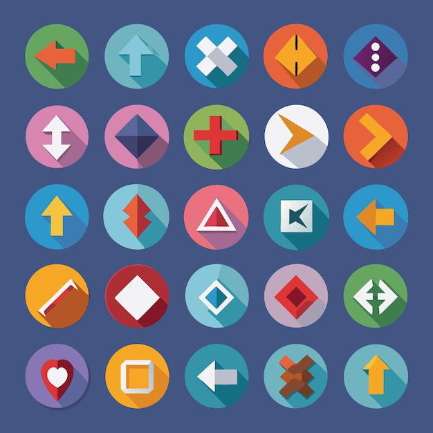 Colección de iconos coloridos de flecha plana 25 iconos vectoriales para el diseño de la interfaz de usuario