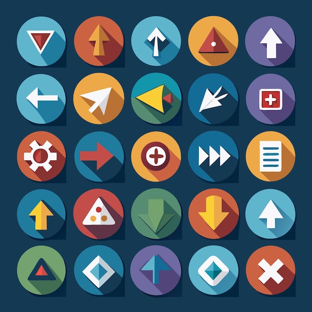 Colección de iconos coloridos de flecha plana 25 iconos vectoriales para el diseño de la interfaz de usuario