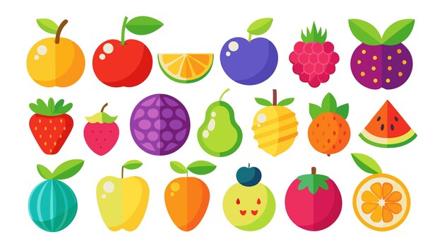 Colección de iconos coloridos de frutas bayas
