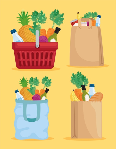 Colección de iconos de comestibles y compras