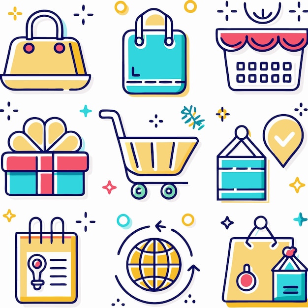 Colección de iconos de compras en línea y comercio electrónico