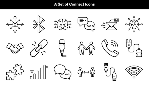 Colección de iconos de conexión de esquema Red global Transferencia de datos Personas Enlace