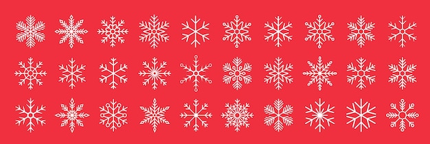 Colección de íconos de copos de nieve Vector de copo de nieve Feliz año nuevo X Navidad Navidad Iconos de cubierta de nieve Ornamento de año nuevo