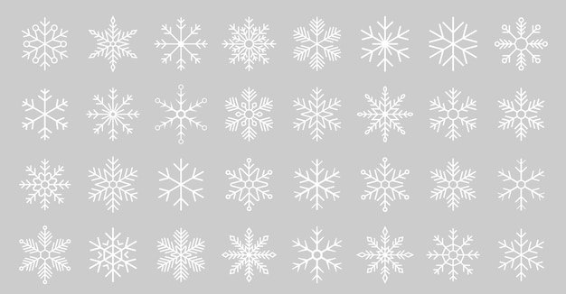 Colección de íconos de copos de nieve Vector de copo de nieve Feliz año nuevo X Navidad Navidad Iconos de cubierta de nieve Ornamento de año nuevo