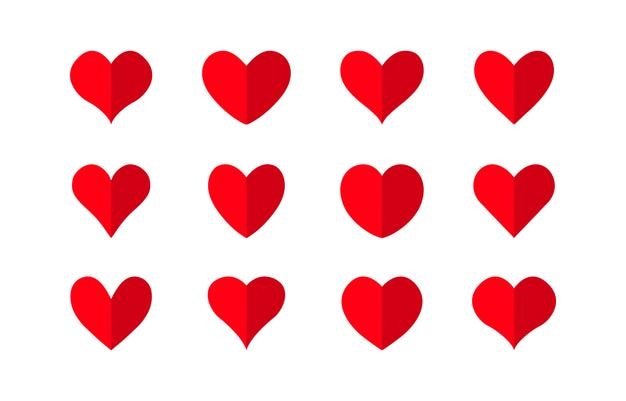 Colección de iconos de corazón de estilo papel rojo Conjunto de ilustraciones vectoriales de corazón decorativas