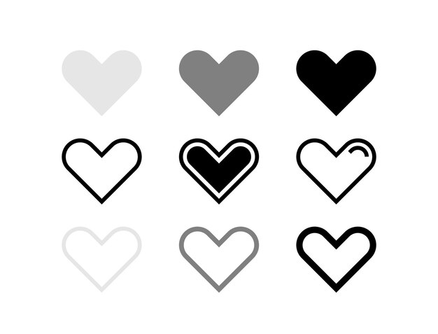 Colección de iconos de corazón Video chat de transmisión en vivo le gusta el símbolo de amor Redes sociales Ilustración vectorial