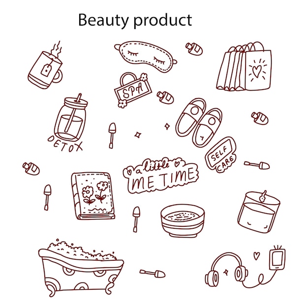 Colección de íconos de cuidado de la belleza Set Line Art Ilustración vectorial