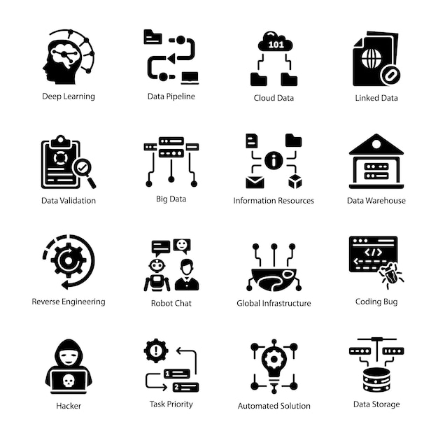Colección de íconos de datos de estilo glifo