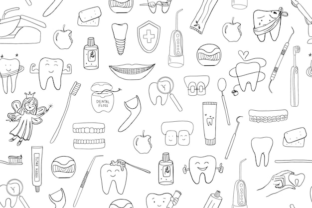 una colección de iconos dentales en un fondo blanco