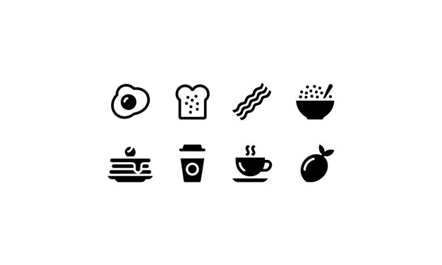 Colección de iconos de desayuno para el menú o el tema de la mañana
