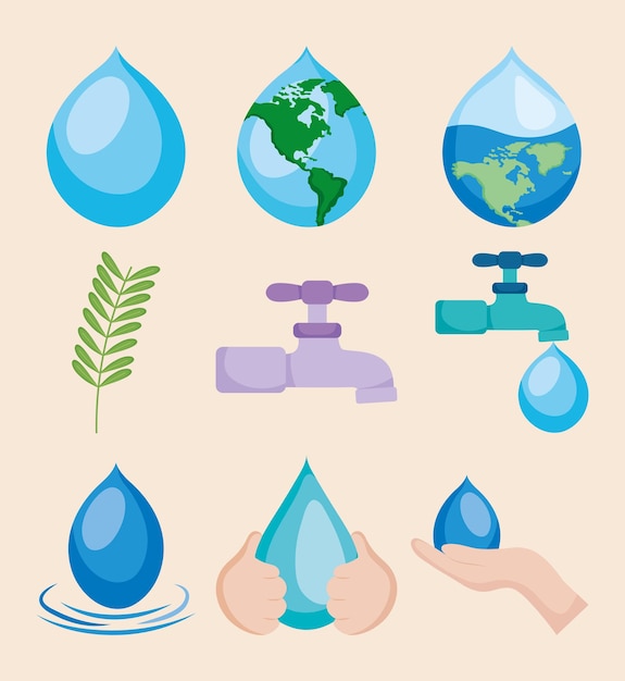 Vector colección de iconos del día del agua