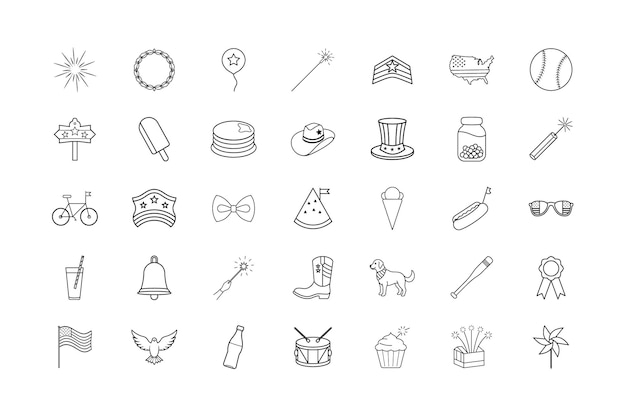 Colección de Iconos del Día de la Independencia y las Fiestas Patrióticas de Estados Unidos