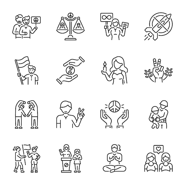 Colección de íconos del Día de la Paz de estilo lineal