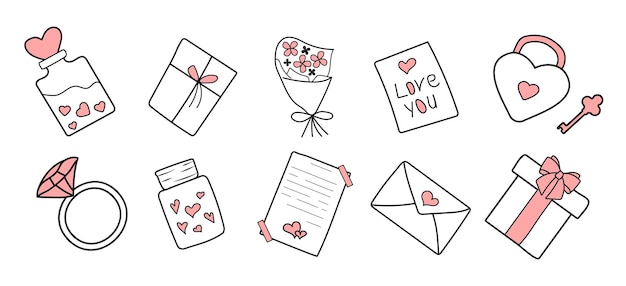 Colección de iconos del día de San Valentín Elementos de amor para volantes de papel de pared