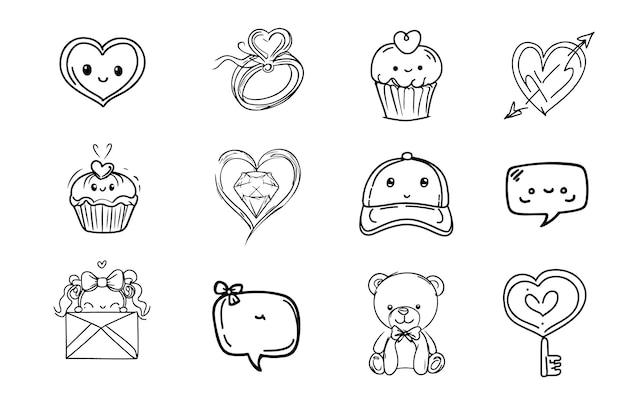 Una colección de iconos para el día de san valentín.