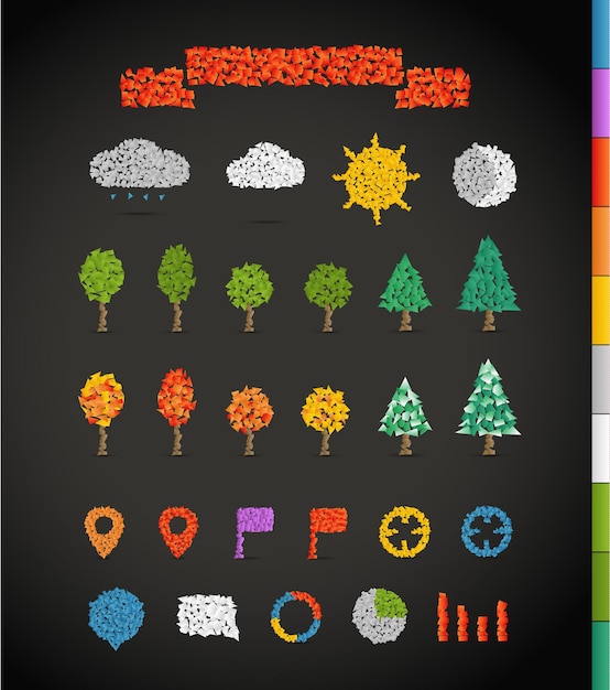 Vector colección de iconos diferentes ilustración con piezas poligonales de gradiente abstracto elementos de diseño infográfico