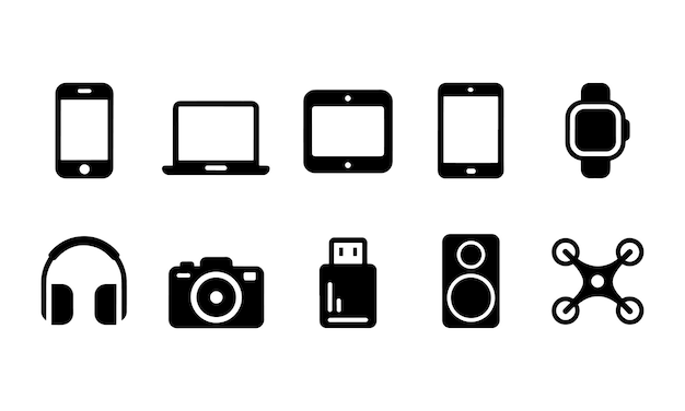 Colección de íconos de dispositivos electrónicos negros