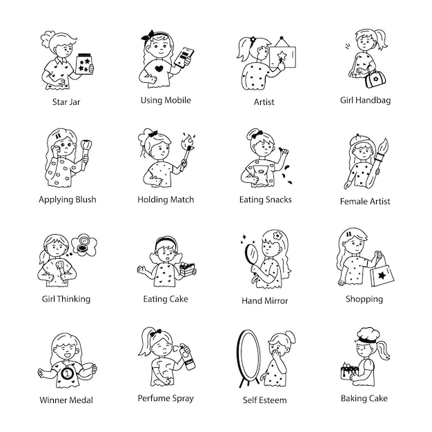 Colección de iconos de doodle de actividades infantiles