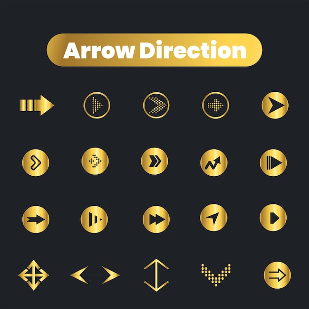 Colección de iconos dorados de flecha vectorial plana