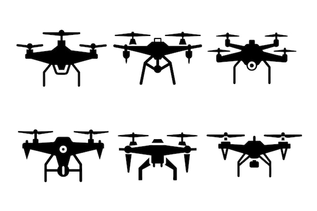 Colección de íconos de drones en varias posiciones