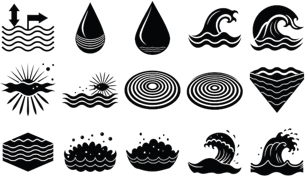 Colección de íconos e ilustraciones relacionadas con el agua Íconos oceánicos para el Día Mundial de los Océanos