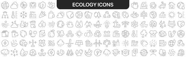 Colección de iconos de ecología en negro Conjunto grande de iconos para el diseño Iconos lineales vectoriales